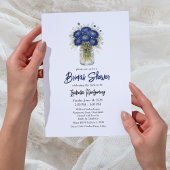 Navy Blue Ranunculus Mason Jar Bridal Shower 招待状