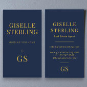 Navy Blue Real Estate Agent Minimalist Monogram 名刺