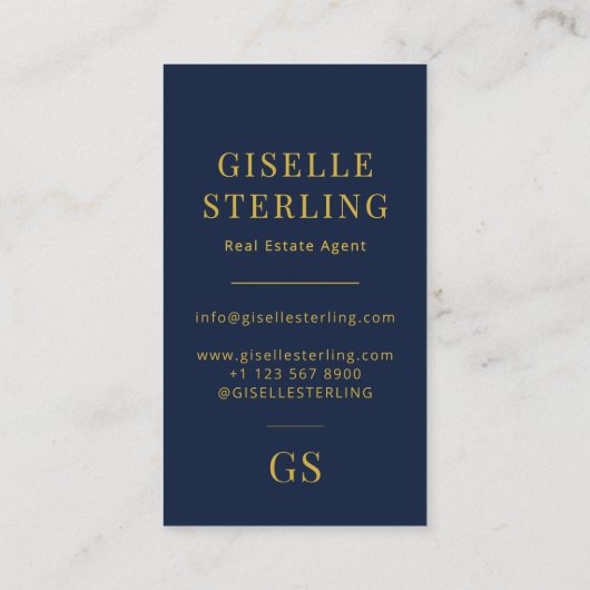 Navy Blue Real Estate Agent Minimalist Monogram 名刺 (裏面)