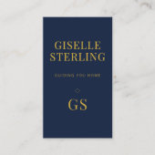 Navy Blue Real Estate Agent Minimalist Monogram 名刺 (正面)