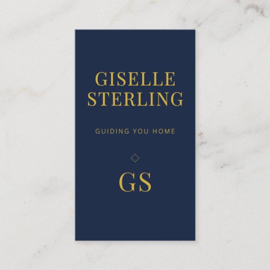 Navy Blue Real Estate Agent Minimalist Monogram 名刺 (正面)