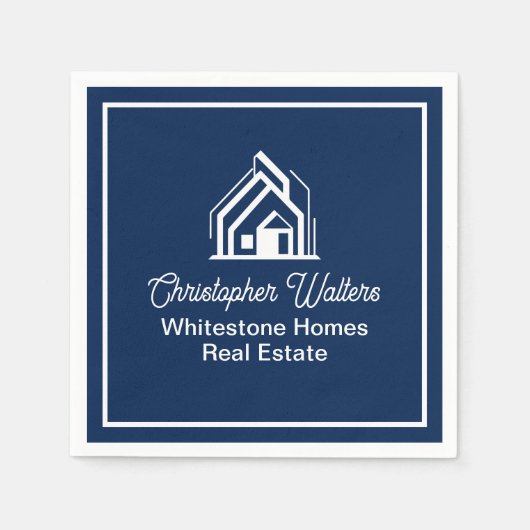 Navy Blue Real Estate Company Custom Realtor スタンダードカクテルナプキン (正面)
