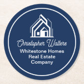 Navy Blue Real Estate Company Custom Realtor Party ラウンドペーパーコースター (正面)