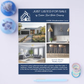 Navy Blue Real Estate Home Listing 2 Sided Modern チラシ (シングル)