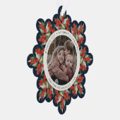 Navy Blue Red Berries+Greenery Christmas Paper オーナメントカード (右)