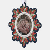 Navy Blue Red Berries+Greenery Christmas Paper オーナメントカード (左)