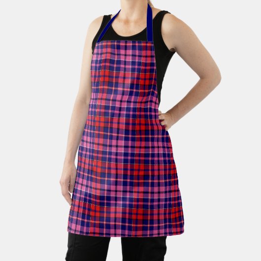 Navy Blue Red Pink Plaid Tartan Design  エプロン (インサイチュ)