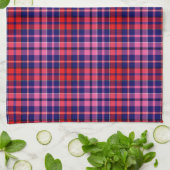 Navy Blue Red Pink Plaid Tartan Design  キッチンタオル (折り畳み)