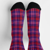 Navy Blue Red Pink Plaid Tartan Design  ソックス (上部)