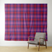 Navy Blue Red Pink Plaid Tartan Design  タペストリー (インサイチュ(横))
