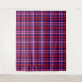 Navy Blue Red Pink Plaid Tartan Design  タペストリー (正面)