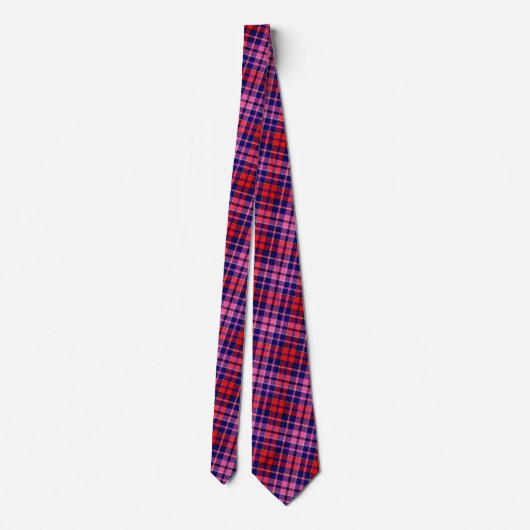 Navy Blue Red Pink Plaid Tartan Design  ネクタイ (裏面)