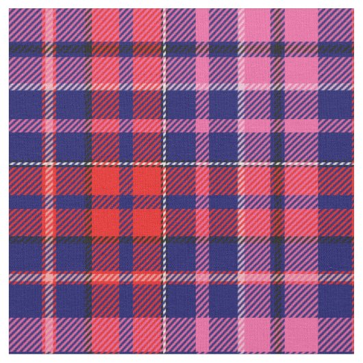 Navy Blue Red Pink Plaid Tartan Design  ファブリック (クローズアップ)