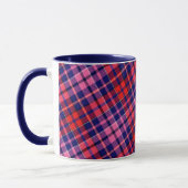 Navy Blue Red Pink Plaid Tartan Design  マグカップ (左)