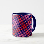 Navy Blue Red Pink Plaid Tartan Design  マグカップ (正面右)