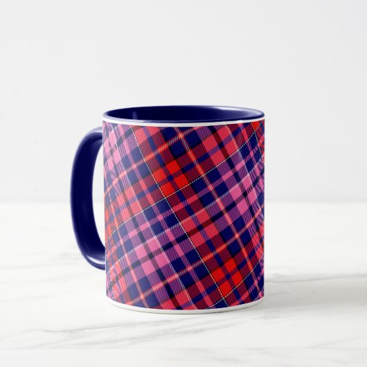 Navy Blue Red Pink Plaid Tartan Design  マグカップ (正面左)