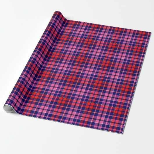 Navy Blue Red Pink Plaid Tartan Design  ラッピングペーパー (アンロールド)
