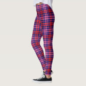 Navy Blue Red Pink Plaid Tartan Design  レギンス (左)