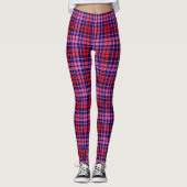 Navy Blue Red Pink Plaid Tartan Design  レギンス (正面)