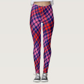Navy Blue Red Pink Plaid Tartan Design  レギンス (正面)
