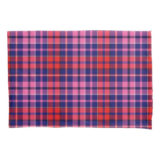 Navy Blue Red Pink Plaid Tartan Design  枕カバー (正面)