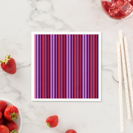 Navy Blue Red Pink Vertical Stripes Design   スタンダードカクテルナプキン (インサイチュ)