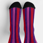 Navy Blue Red Pink Vertical Stripes Design   ソックス (上部)