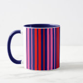 Navy Blue Red Pink Vertical Stripes Design   マグカップ (左)