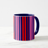 Navy Blue Red Pink Vertical Stripes Design   マグカップ (正面右)