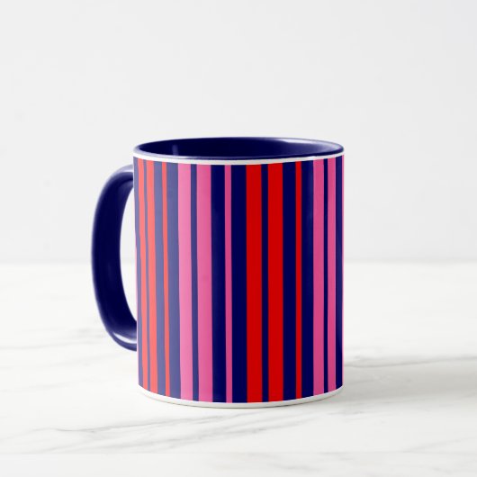 Navy Blue Red Pink Vertical Stripes Design   マグカップ (正面左)