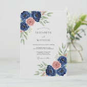 Navy Blue Refined Botanical Wedding 招待状 (スタンド正面)