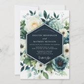 Navy Blue Refined Winter Wedding 招待状 (正面)