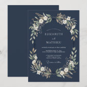 Navy Blue Regal Wintry Wedding 招待状 (正面/裏面)