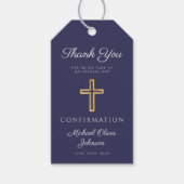Navy Blue Religious Cross Boy Confirmation ギフトタグ (正面)