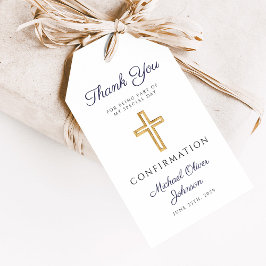 Navy Blue Religious Cross Boy Confirmation ギフトタグ