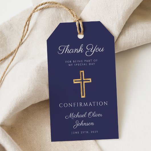 Navy Blue Religious Cross Boy Confirmation ギフトタグ