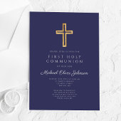 Navy Blue Religious Cross Boy First Communion アクリル招待状