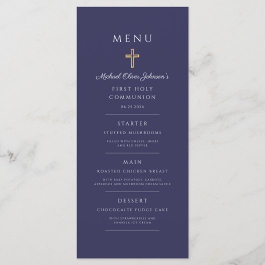 Navy Blue Religious Cross Boy First Communion メニュー (正面)