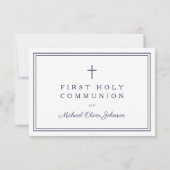 Navy Blue Religious Cross Boy First Communion  出欠カード (裏面)