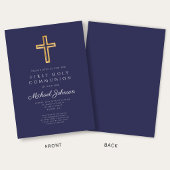 Navy Blue Religious Cross Boy First Communion 招待状