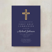Navy Blue Religious Cross Boy First Communion 招待状