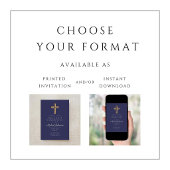 Navy Blue Religious Cross Boy First Communion 招待状