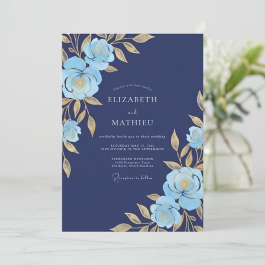 Navy Blue Resplendent Gala Wedding 招待状 (スタンド正面)