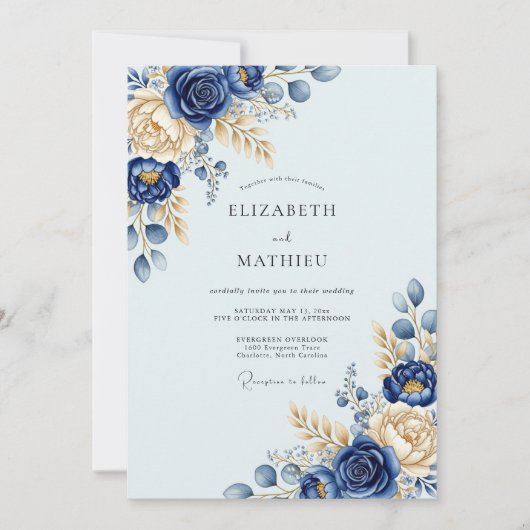 Navy Blue Resplendent Winter Wedding 招待状 (正面)