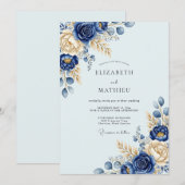 Navy Blue Resplendent Winter Wedding 招待状 (正面/裏面)