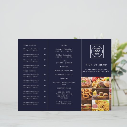 Navy Blue Restaurant Design | Custom Takeout Brand (スタンド正面)