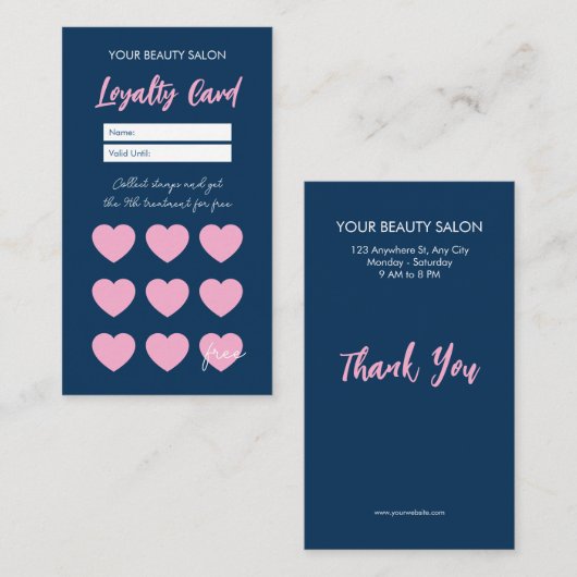 Navy Blue Reward Loyalty Card Thank You Card ロイヤリティカード (正面/裏面)