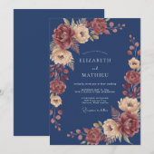 Navy Blue Rich Autumnal Wedding 招待状 (正面/裏面)