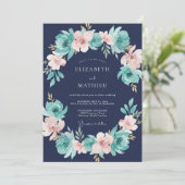 Navy Blue Rich Botanical Wedding 招待状 (スタンド正面)