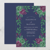 Navy Blue Rich Winter Wedding 招待状 (正面/裏面)